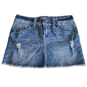 Hydraulic Women's Distressed Denim Raw Hem Light Wash Mini Skirt